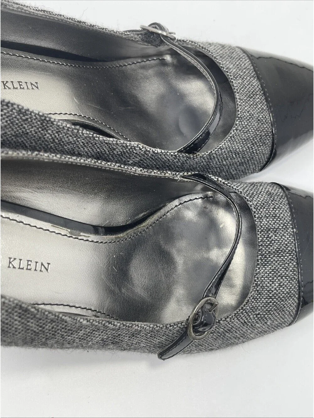 Anne Klein Mary Jane Heel Women's 7.5 SWEET PEA Black Fabric Patent Pump 3.5